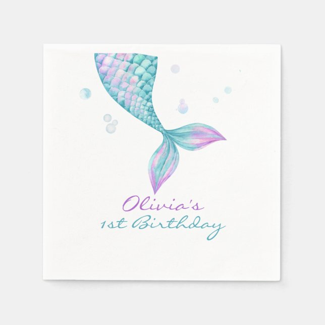 Mermaid Tail Under the Sea Birthday Napkins (Front)