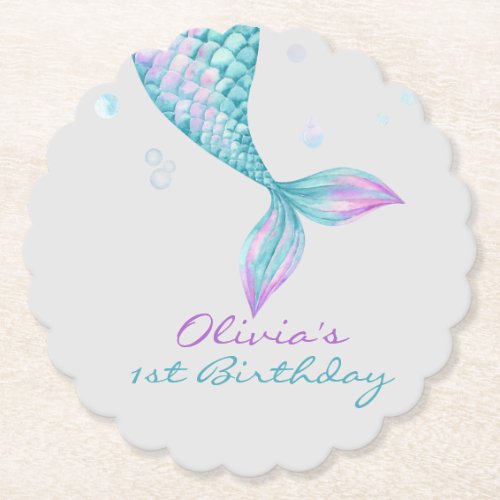 Mermaid Tail Under the Sea Birthday Paper Coaster