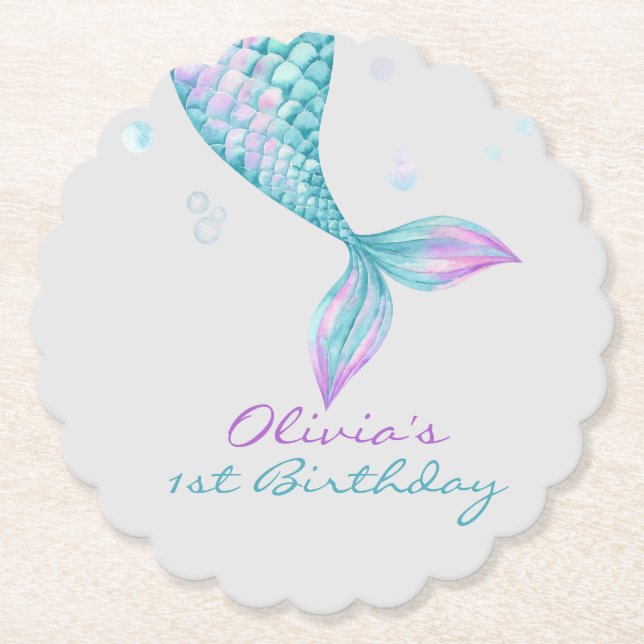 Mermaid Tail Under the Sea Birthday Paper Coaster (Front)