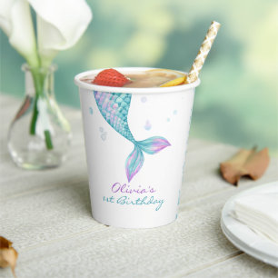 Mermaid Tail Under the Sea Birthday Paper Cups