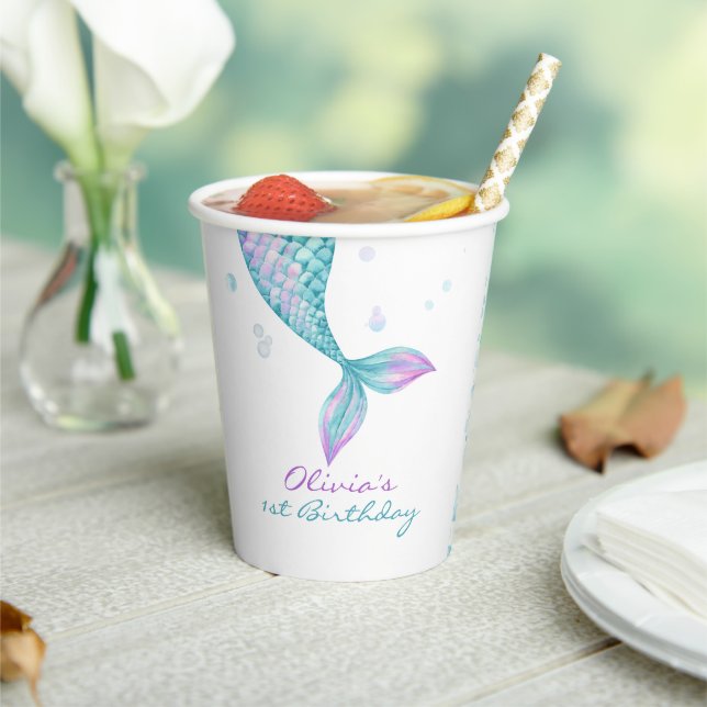 Mermaid Tail Under the Sea Birthday Paper Cups (Insitu)