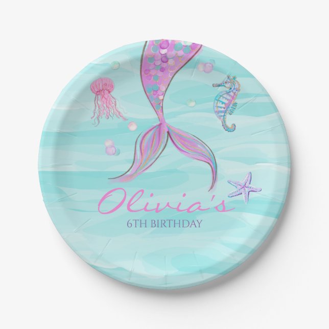 Mermaid Tail Under the Sea Birthday Paper Plates (Front)