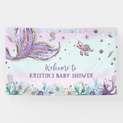 Mermaid Tail Under the Sea Birthday Party Backdrop Banner