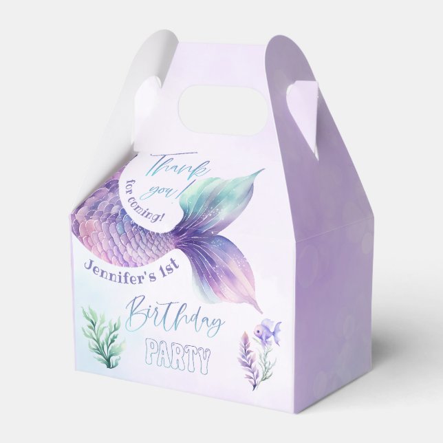 Mermaid tail Under the sea birthday party Favor Boxes (Front Side)