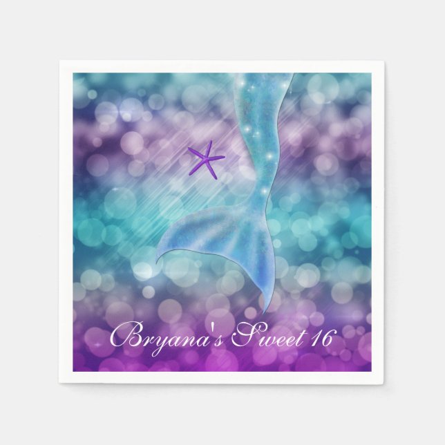 Mermaid Tail Under The Sea Birthday Party Napkins (Front)