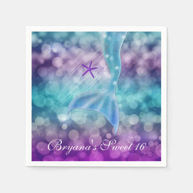 Mermaid Tail Under The Sea Birthday Party Napkins | Zazzle