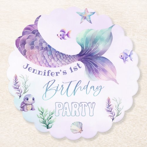 Mermaid tail Under the sea birthday party Paper Coaster