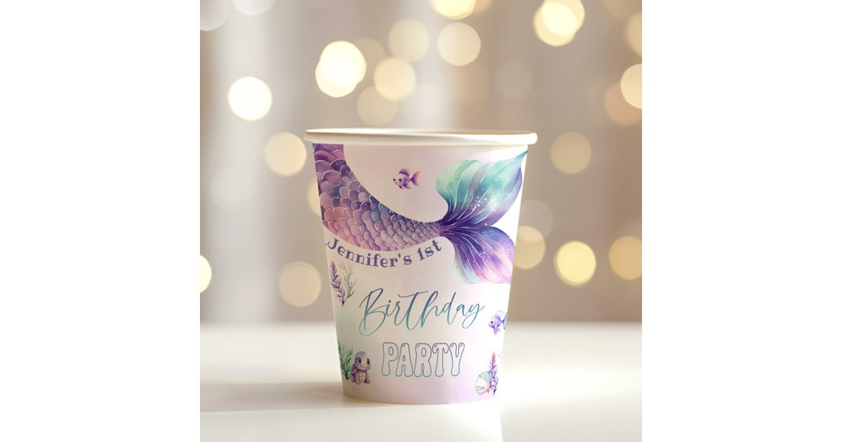 Mermaid tail Under the sea birthday party Paper Cups | Zazzle