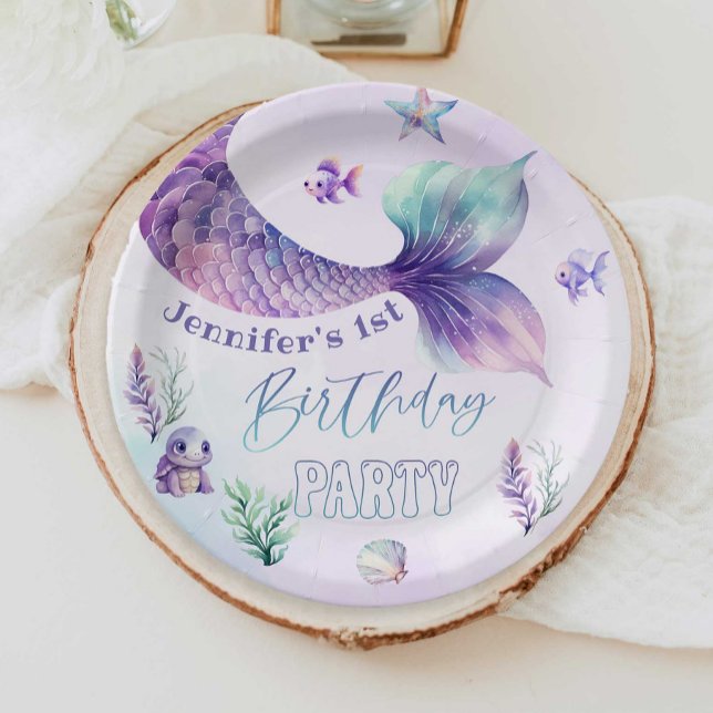 Mermaid tail Under the sea birthday party Paper Plates (Creator Uploaded)