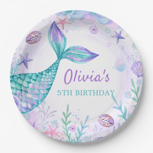 Mermaid Tail Under the Sea Birthday Party Paper Plates (Front)