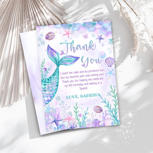 Mermaid Tail Under The Sea Birthday Party Thank You Card