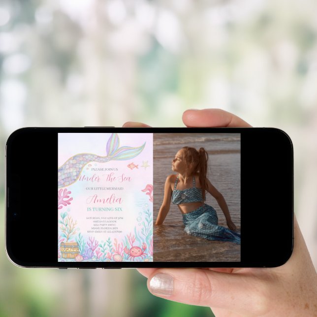 Mermaid Tail Under The Sea Birthday Photo Invitation (Front Digital)