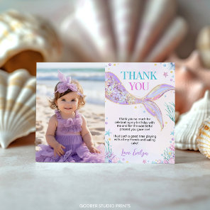 Mermaid Tail Under the Sea Birthday Photo Thank You Card