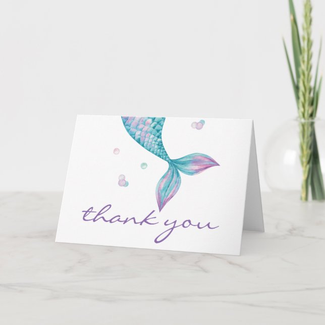 Mermaid Tail Under the Sea Birthday Thank You Card (Front)