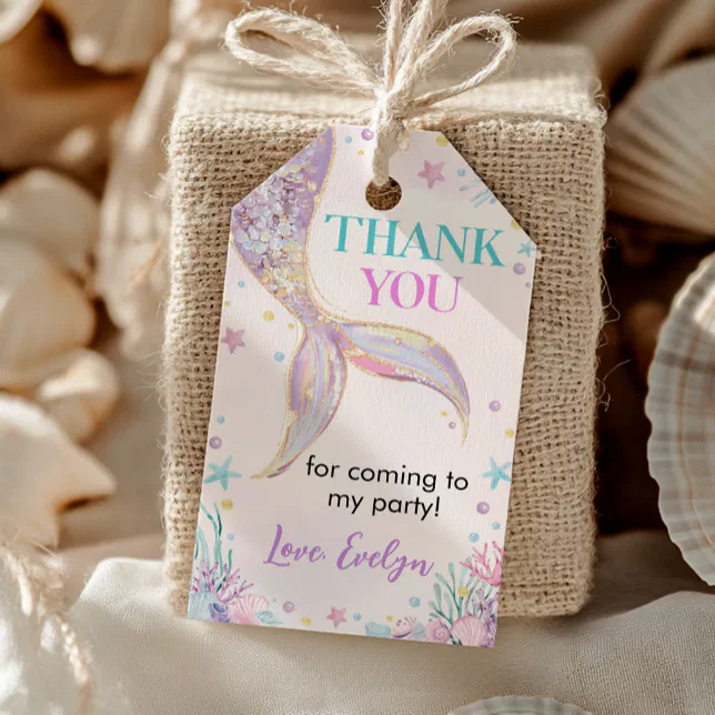 Mermaid Tail Under the Sea Birthday Thank You Gift Tags | Zazzle