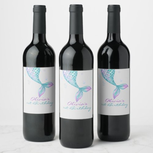 Mermaid Tail Under the Sea Birthday Wine Label