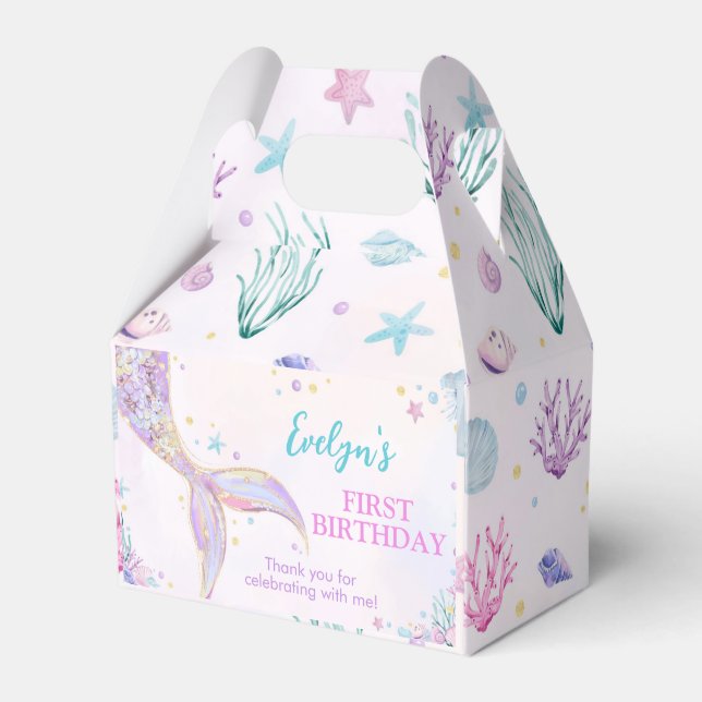 Mermaid Tail Under the Sea Girl Birthday Favor Boxes (Front Side)