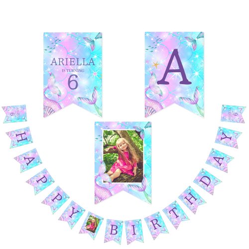 Mermaid Tail Under the Sea Happy Birthday Bunting Flags