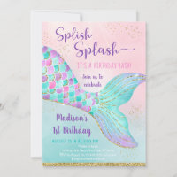 Mermaid Tail Under The Sea Pink Gold Birthday Invitation