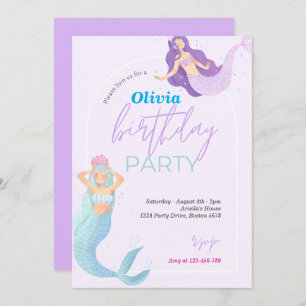Mermaid Tail Under The Sea Pink Gold Birthday Invitation