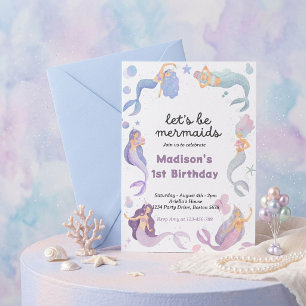 Mermaid Tail Under The Sea Pink Gold Birthday Invitation