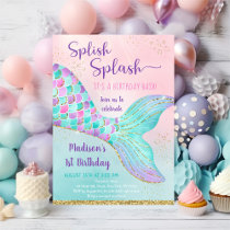 Mermaid Tail Under The Sea Pink Gold Birthday Invitation