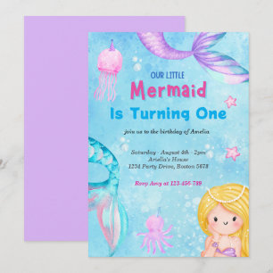 Mermaid Tail Under The Sea Pink Gold Birthday Invitation