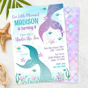 Mermaid Tail Under the Sea Pool Party Birthday  Invitation