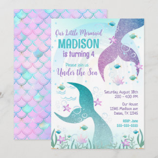 Mermaid Tail Under the Sea Pool Party Birthday  Invitation