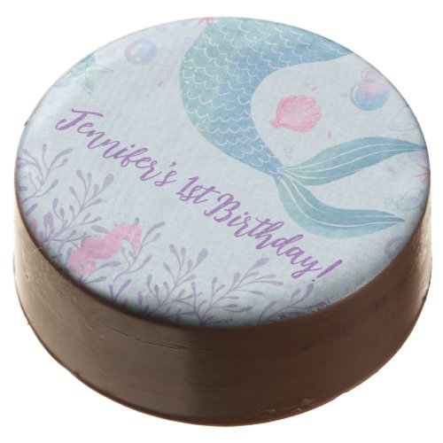 Mermaid Tail Under The Sea Watercolor Birthday Chocolate Covered Oreo