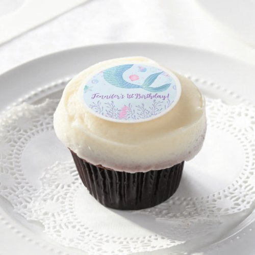 Mermaid Tail Under The Sea Watercolor Birthday Edible Frosting Rounds