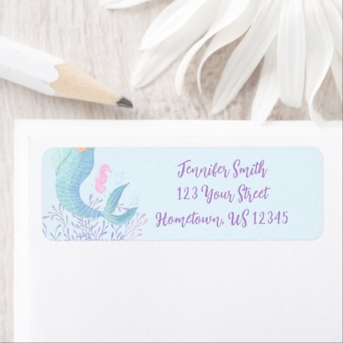 Mermaid Tail Under The Sea Watercolor Birthday Label