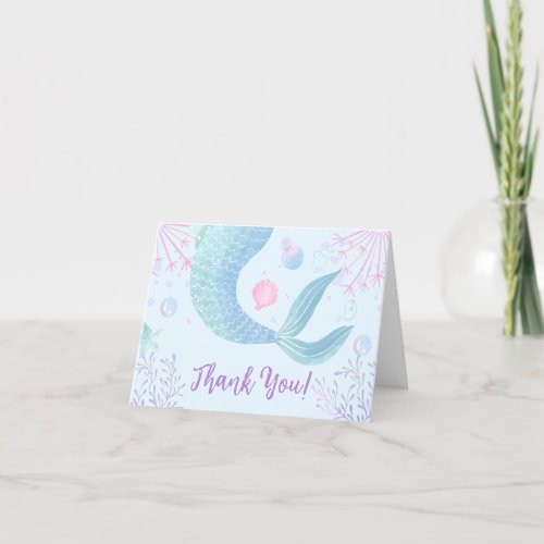 Mermaid Tail Under The Sea Watercolor Birthday Thank You Card