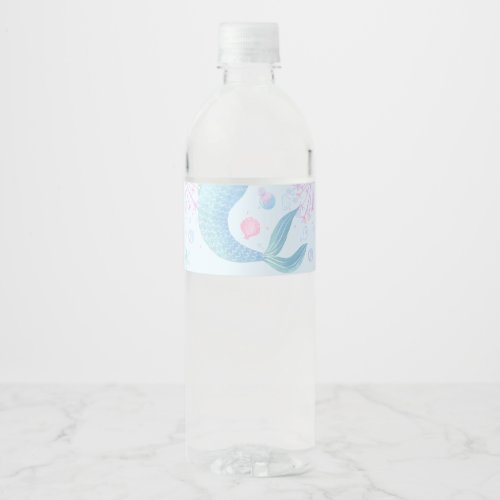 Mermaid Tail Under The Sea Watercolor Birthday Water Bottle Label