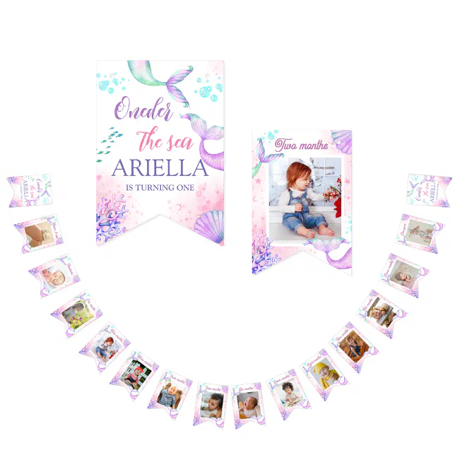 Mermaid tail Watercolor Birthday Under the Sea Bunting Flags | Zazzle