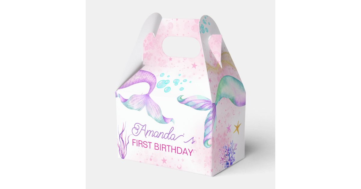 Mermaid tail Watercolor Birthday Under the Sea Favor Boxes | Zazzle