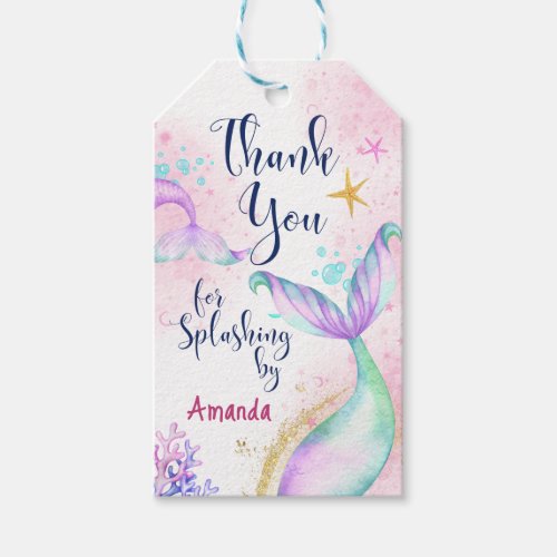 Mermaid tail Watercolor Birthday Under the Sea Gift Tags