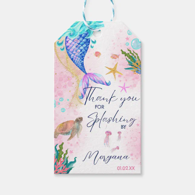 Mermaid tail Watercolor Birthday Under the Sea Gift Tags | Zazzle