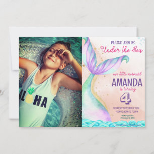 Mermaid tail Watercolor Birthday Under the Sea Invitation