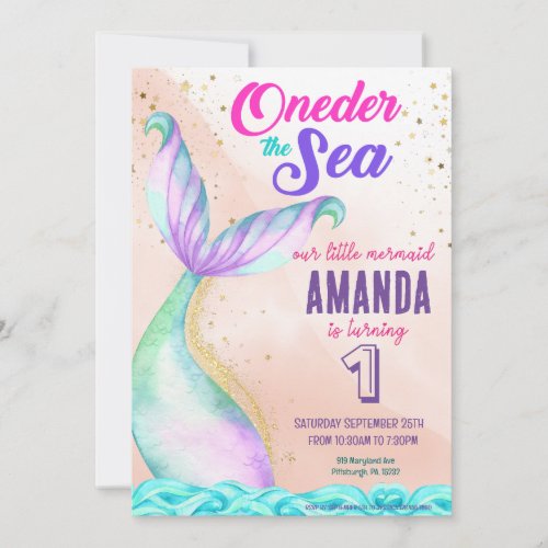Mermaid tail Watercolor Birthday Under the Sea Invitation