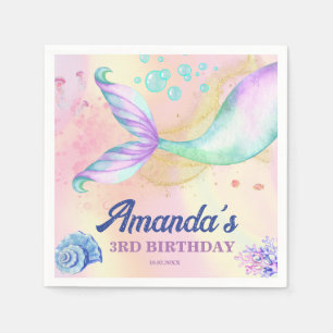 Mermaid tail Watercolor Birthday Under the Sea Napkins