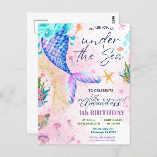 Mermaid tail Watercolor Birthday Under the Sea Postcard