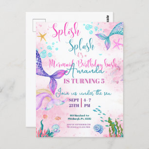 Mermaid tail Watercolor Birthday Under the Sea Postcard