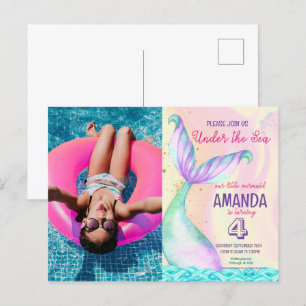 Mermaid tail Watercolor Birthday Under the Sea Postcard
