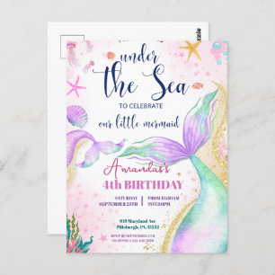 Mermaid tail Watercolor Birthday Under the Sea Postcard