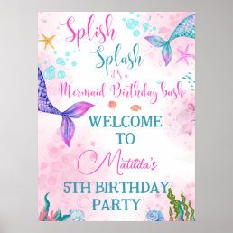Mermaid tail Watercolor Birthday Under the Sea Poster