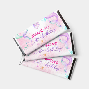 Mermaid Tail Watercolor Purple pink Girl Birthday Hershey Bar Favors
