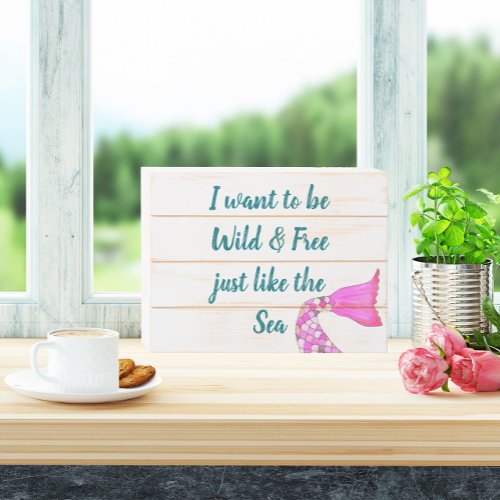 Mermaid Tail Wild and Free Rustic Beach Wooden Box Sign
