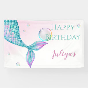 Mermaid Tail with bubbles Birthday Banner