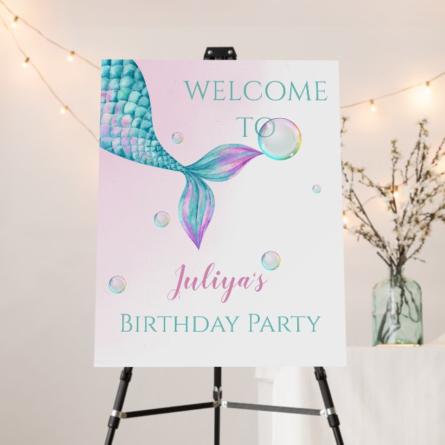 Mermaid Tail with bubbles Birthday  Foam Board (In Situ (Stand))